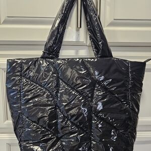 Vince Camuto Glossy Black Quilted Tote